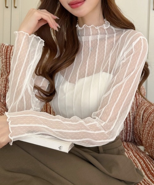 Ada.(エイダ)の「スリムフィット ドット×ストライプ シアー トップス(Tシャツ/カットソー・レディース・ブラック/ホワイト/ブラウン・FREE)」の18枚目の写真