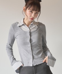 Nadana（ナダナ）の「シャツドッキングレイヤード風ニット（Tシャツ/カットソー）」