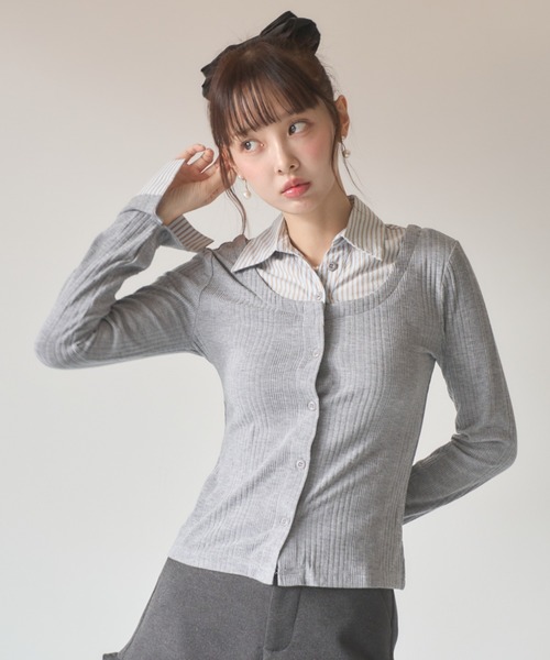 Nadana(ナダナ)の「シャツドッキングレイヤード風ニット(Tシャツ/カットソー・レディース・ベージュ/グレー・FREE)」の14枚目の写真