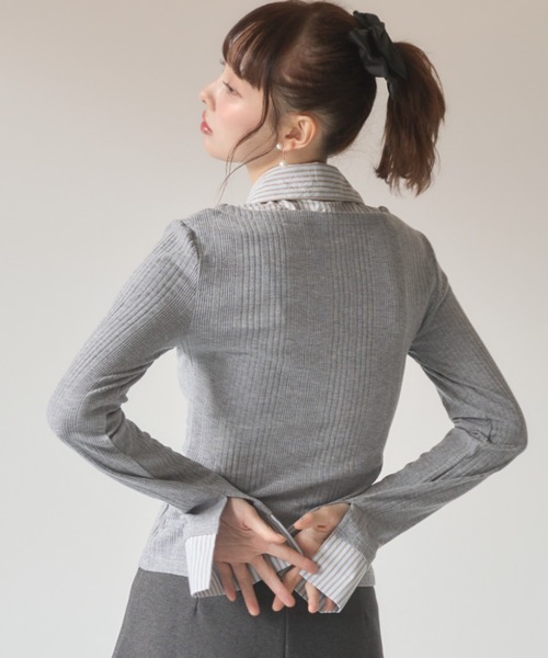Nadana(ナダナ)の「シャツドッキングレイヤード風ニット(Tシャツ/カットソー・レディース・ベージュ/グレー・FREE)」の15枚目の写真