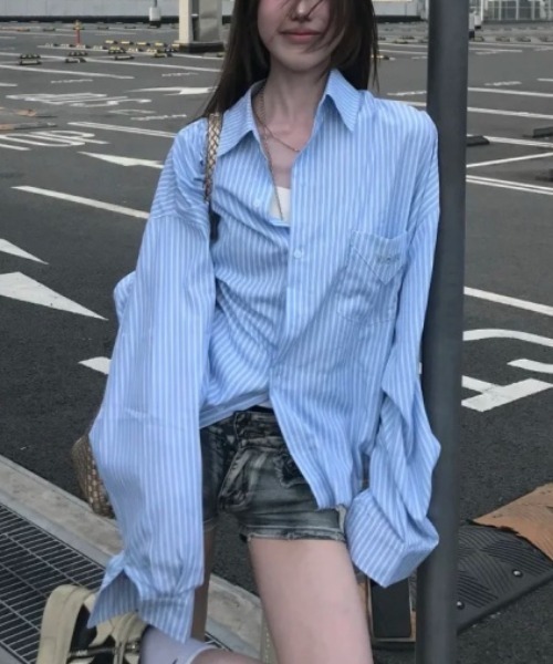 N.s(エヌドットエス)の「シャツ 長袖 ストライプシャツ(シャツ/ブラウス・レディース・ブルー・SMALL/MEDIUM/LARGE)」の1枚目の写真