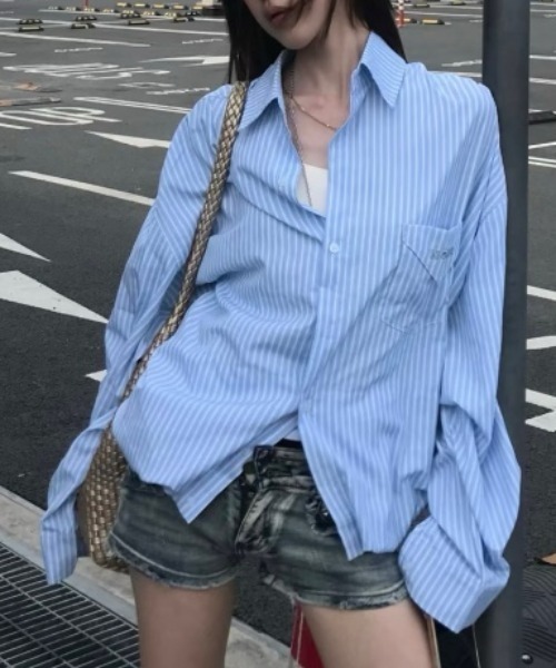 N.s(エヌドットエス)の「シャツ 長袖 ストライプシャツ(シャツ/ブラウス・レディース・ブルー・SMALL/MEDIUM/LARGE)」の2枚目の写真