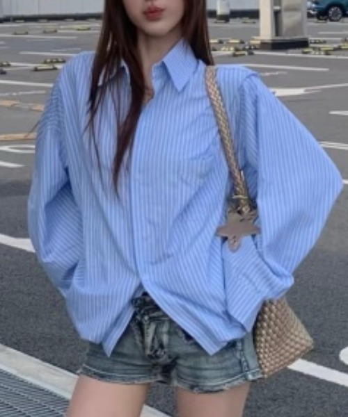 N.s(エヌドットエス)の「シャツ 長袖 ストライプシャツ(シャツ/ブラウス・レディース・ブルー・SMALL/MEDIUM/LARGE)」の3枚目の写真