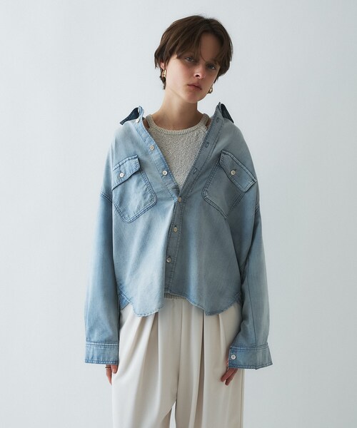 cloenc(クロエンス)の「【マシンウォッシュ】シアーデニムオーバーシャツ(シャツ/ブラウス・レディース・ブルー/ネイビー・02)」の6枚目の写真