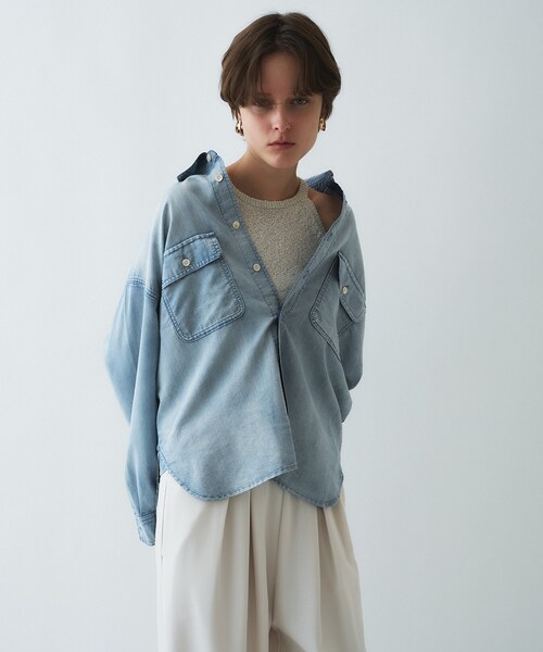 cloenc(クロエンス)の「【マシンウォッシュ】シアーデニムオーバーシャツ(シャツ/ブラウス・レディース・ブルー/ネイビー・02)」の7枚目の写真