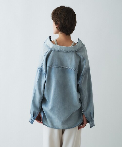 cloenc(クロエンス)の「【マシンウォッシュ】シアーデニムオーバーシャツ(シャツ/ブラウス・レディース・ブルー/ネイビー・02)」の9枚目の写真