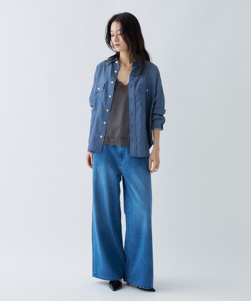 cloenc(クロエンス)の「【マシンウォッシュ】シアーデニムオーバーシャツ(シャツ/ブラウス・レディース・ブルー/ネイビー・02)」の13枚目の写真