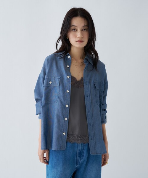 cloenc(クロエンス)の「【マシンウォッシュ】シアーデニムオーバーシャツ(シャツ/ブラウス・レディース・ブルー/ネイビー・02)」の14枚目の写真