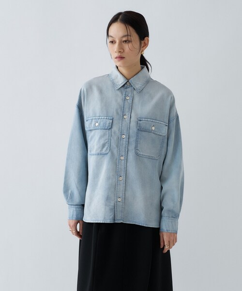 cloenc(クロエンス)の「【マシンウォッシュ】シアーデニムオーバーシャツ(シャツ/ブラウス・レディース・ブルー/ネイビー・02)」の19枚目の写真