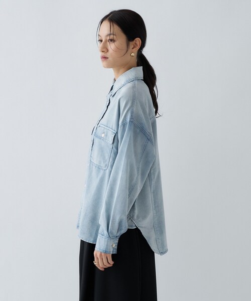 cloenc(クロエンス)の「【マシンウォッシュ】シアーデニムオーバーシャツ(シャツ/ブラウス・レディース・ブルー/ネイビー・02)」の20枚目の写真