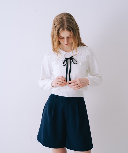 SELFIST(セルフィスト)の「ハイウエストショートパンツ 春服 夏服 フェミニン きれいめ(その他パンツ・レディース・アイボリー/ネイビー・38/36)」の8枚目の写真