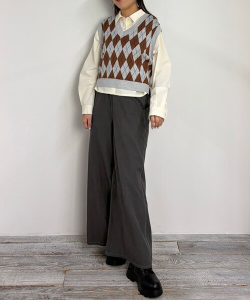 NICOLE CLUB（ニコル　クラブ）の「アーガイルベスト（ベスト・レディース・ネイビー/ボルドー/ライトグレー・FREE）」の12枚目の写真