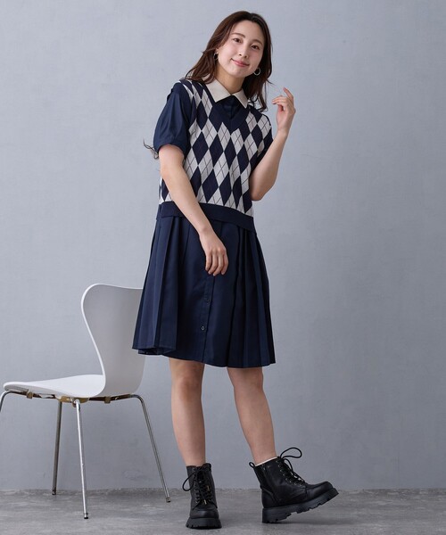 NICOLE CLUB（ニコル　クラブ）の「アーガイルベスト（ベスト・レディース・ネイビー/ボルドー/ライトグレー・FREE）」の13枚目の写真