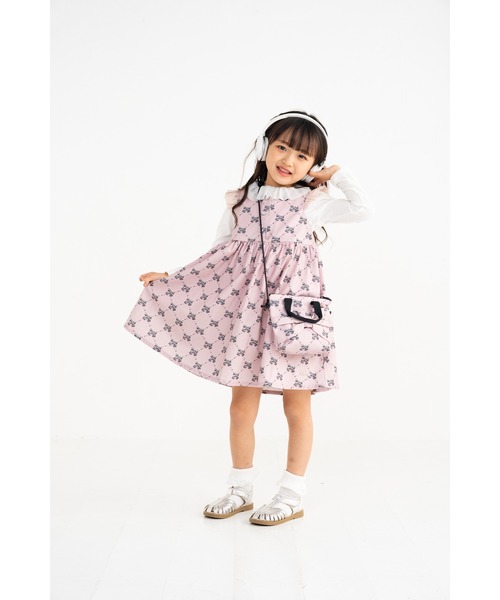 nino(ニノ)の「*綿100%*リボンパールプリントリボンパールプリントジャンパースカート(ジャンパースカート・キッズ・スモークピンク・100cm/110cm/120cm)」の6枚目の写真