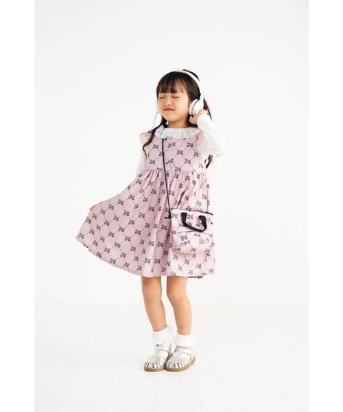 nino(ニノ)の「*綿100%*リボンパールプリントリボンパールプリントジャンパースカート(ジャンパースカート・キッズ・スモークピンク・100cm/110cm/120cm)」の5枚目の写真