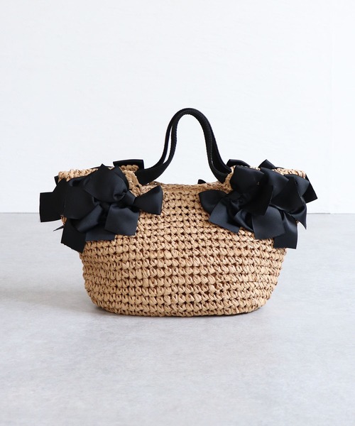 MIAN （ミアン）の「サイドリボンペーパートートバッグ【詳細動画あり】（かごバッグ・レディース・ブラック/モカ/ベージュ・FREE）」の4枚目の写真