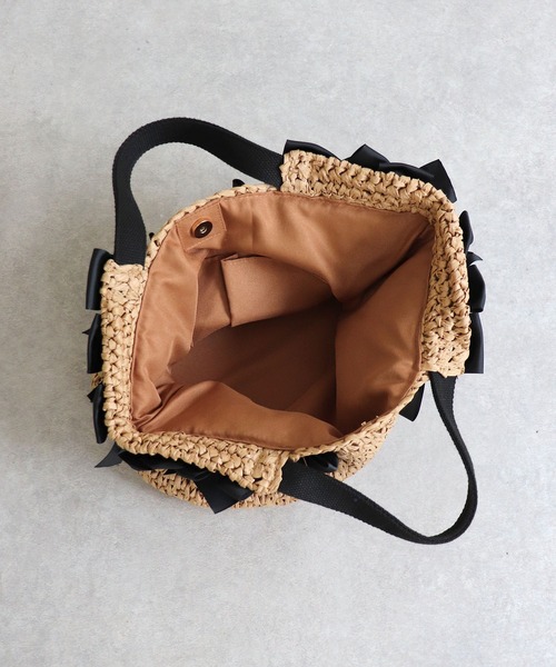 MIAN （ミアン）の「サイドリボンペーパートートバッグ【詳細動画あり】（かごバッグ・レディース・ブラック/モカ/ベージュ・FREE）」の7枚目の写真