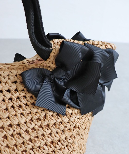 MIAN （ミアン）の「サイドリボンペーパートートバッグ【詳細動画あり】（かごバッグ・レディース・ブラック/モカ/ベージュ・FREE）」の5枚目の写真