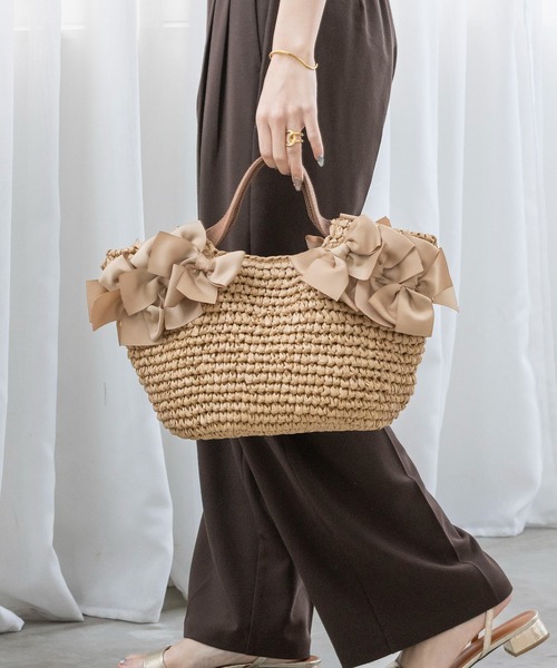 MIAN （ミアン）の「サイドリボンペーパートートバッグ【詳細動画あり】（かごバッグ・レディース・ブラック/モカ/ベージュ・FREE）」の20枚目の写真