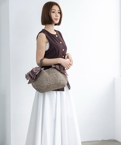 MIAN （ミアン）の「サイドリボンペーパートートバッグ【詳細動画あり】（かごバッグ・レディース・ブラック/モカ/ベージュ・FREE）」の9枚目の写真