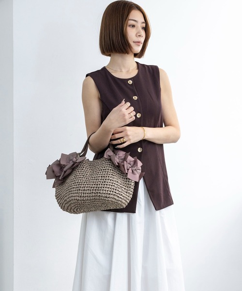 MIAN （ミアン）の「サイドリボンペーパートートバッグ【詳細動画あり】（かごバッグ・レディース・ブラック/モカ/ベージュ・FREE）」の22枚目の写真