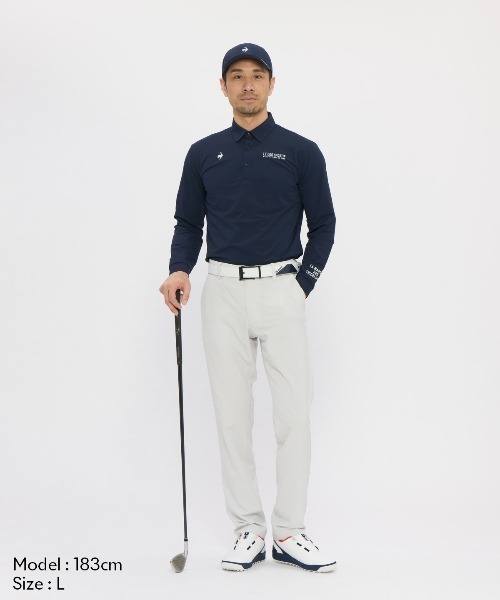 le coq sportif GOLF(ルコックスポルティフゴルフ)の「【le coq sportif GOLF】消臭/吸汗速乾/遮熱/UV CUT(UPF50+)/ストレッチ マーキングデザイン長袖ポロシャツ ゴルフウェア(ポロシャツ・メンズ・ブラック/ホワイト/ネイビー・M/L/XL/3L)」の7枚目の写真