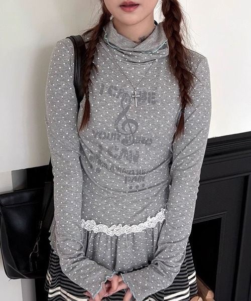 Nia(ニア)の「Nia(ニア)/【ウィッシュコアアイテム】ドット柄 ペプラムトップス(Tシャツ/カットソー・レディース・グレー・SMALL/MEDIUM/LARGE)」の11枚目の写真