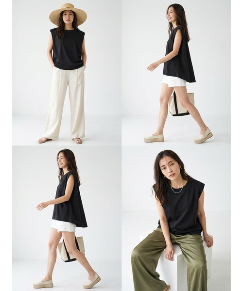 Belta attrice(ベルタアトリーチェ)の「【接触冷感】シルケットコットン100 ショルダータック クルーネックノースリーブカットソー/袖なし(タンクトップ・レディース・カーキ/ブラック/グレー/ホワイト・FREE)」の18枚目の写真