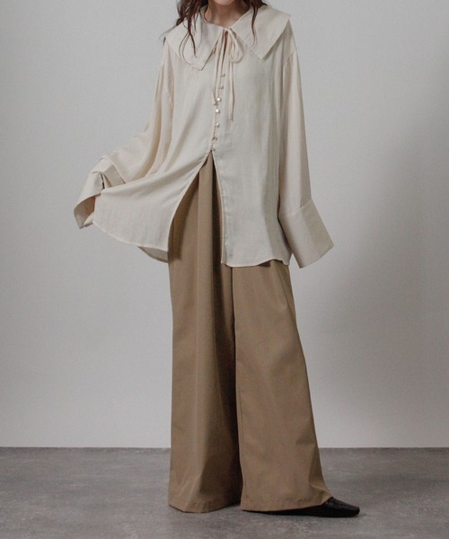 Social GIRL（ソーシャルガール）の「2026SS ハイウエストタックワイドパンツ スラックスパンツ（スラックス・レディース・ベージュ/オフホワイト/ブラック・M/L）」の22枚目の写真