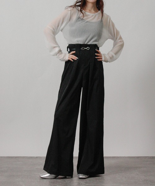 Social GIRL（ソーシャルガール）の「2026SS ハイウエストタックワイドパンツ スラックスパンツ（スラックス・レディース・ベージュ/オフホワイト/ブラック・M/L）」の8枚目の写真