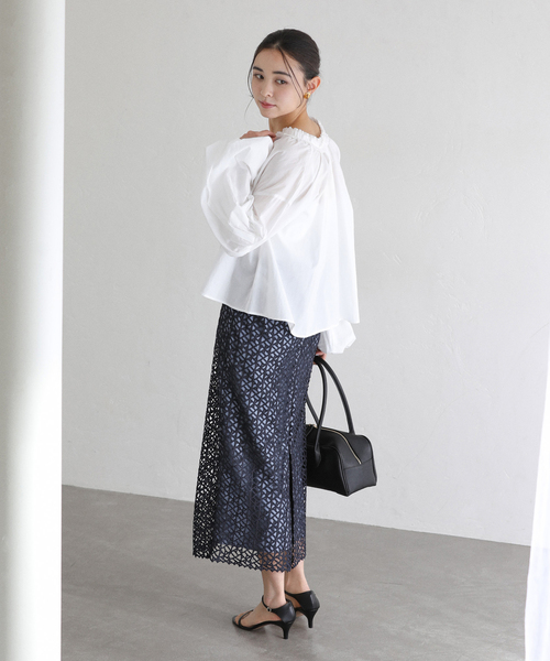 La TOTALITE（ラトータリテ）の「【洗える】ラティスレーススカート（スカート・レディース・バーガンディー/ネイビー・40/38/36）」の6枚目の写真