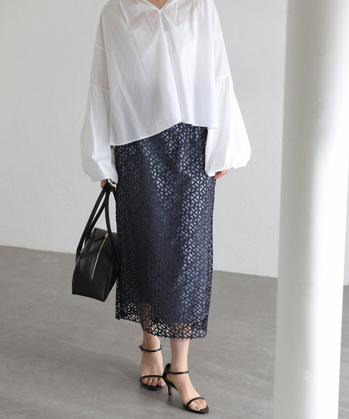 La TOTALITE（ラトータリテ）の「【洗える】ラティスレーススカート（スカート・レディース・バーガンディー/ネイビー・40/38/36）」の7枚目の写真