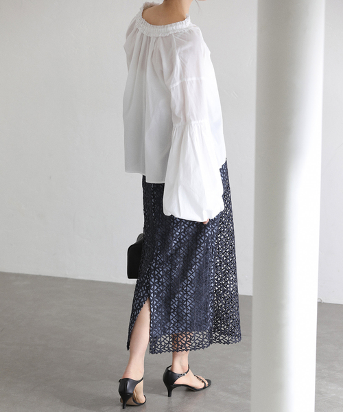 La TOTALITE（ラトータリテ）の「【洗える】ラティスレーススカート（スカート・レディース・バーガンディー/ネイビー・40/38/36）」の8枚目の写真