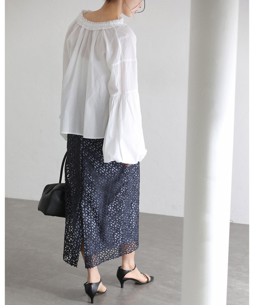 La TOTALITE（ラトータリテ）の「【洗える】ラティスレーススカート（スカート・レディース・バーガンディー/ネイビー・40/38/36）」の9枚目の写真