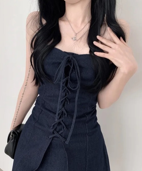 Riff(リフ)の「レースアップデニムミニワンピ(ワンピース・レディース・ブラック/ブルー・FREE)」の20枚目の写真
