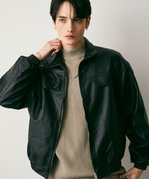 Synthetic leather short zip blouson / 合成皮革クロップド丈ブルゾン
