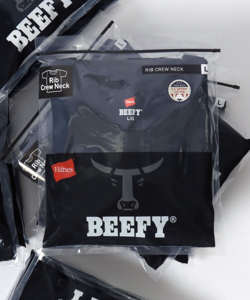 HANES(ヘインズ)の「Hanes/へインズ BEEFY/ビーフィー 無地 リブ クルーネック 半袖Tシャツ/1P パックT/レディース メンズ(Tシャツ/カットソー・メンズ・ネイビー/ホワイト/グレー/ブラック・S/M/XL/L)」の4枚目の写真