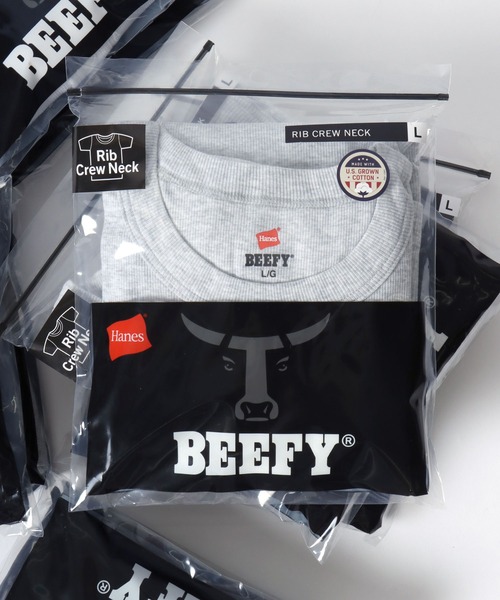 HANES(ヘインズ)の「Hanes/へインズ BEEFY/ビーフィー 無地 リブ クルーネック 半袖Tシャツ/1P パックT/レディース メンズ(Tシャツ/カットソー・メンズ・ネイビー/ホワイト/グレー/ブラック・S/M/XL/L)」の3枚目の写真