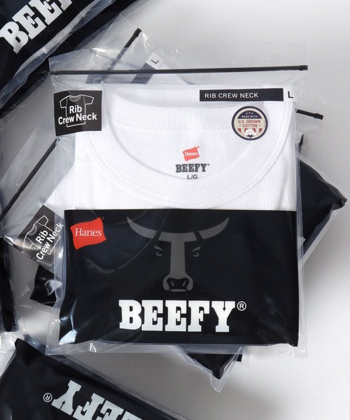 HANES(ヘインズ)の「Hanes/へインズ BEEFY/ビーフィー 無地 リブ クルーネック 半袖Tシャツ/1P パックT/レディース メンズ(Tシャツ/カットソー・メンズ・ネイビー/ホワイト/グレー/ブラック・S/M/XL/L)」の1枚目の写真