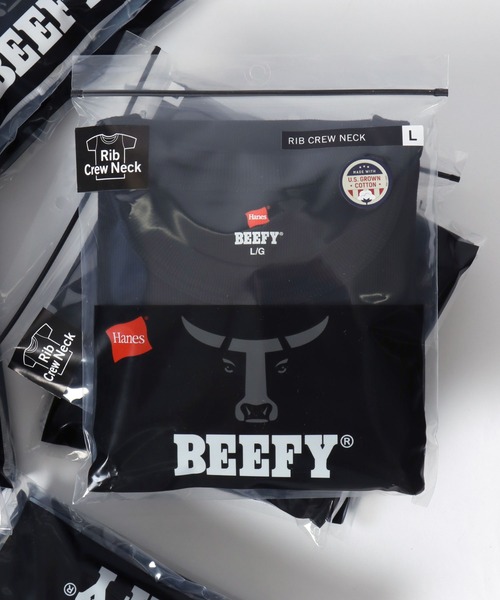 HANES(ヘインズ)の「Hanes/へインズ BEEFY/ビーフィー 無地 リブ クルーネック 半袖Tシャツ/1P パックT/レディース メンズ(Tシャツ/カットソー・メンズ・ネイビー/ホワイト/グレー/ブラック・S/M/XL/L)」の2枚目の写真