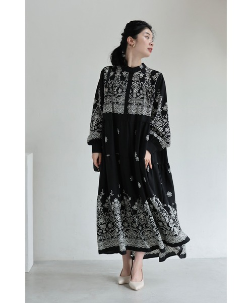 cawaii(カワイイ)の「(黒)装飾柄ティアードミディアムワンピース(紐リボン付き)(ワンピース・レディース・ブラック・FREE)」の15枚目の写真