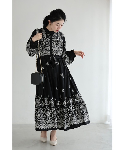 cawaii(カワイイ)の「(黒)装飾柄ティアードミディアムワンピース(紐リボン付き)(ワンピース・レディース・ブラック・FREE)」の13枚目の写真