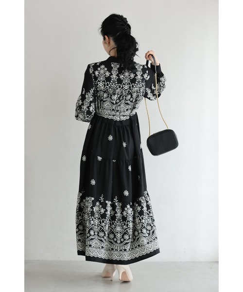 cawaii(カワイイ)の「(黒)装飾柄ティアードミディアムワンピース(紐リボン付き)(ワンピース・レディース・ブラック・FREE)」の16枚目の写真