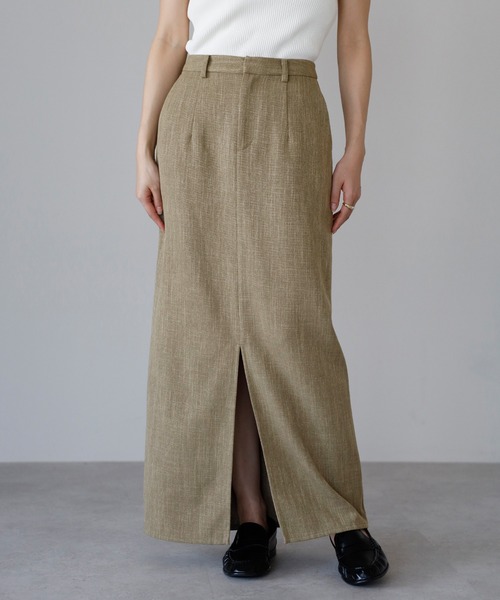 linen like front slit skirt / リネンライクフロントスリットスカート