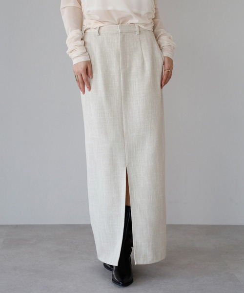 linen like front slit skirt / リネンライクフロントスリットスカート