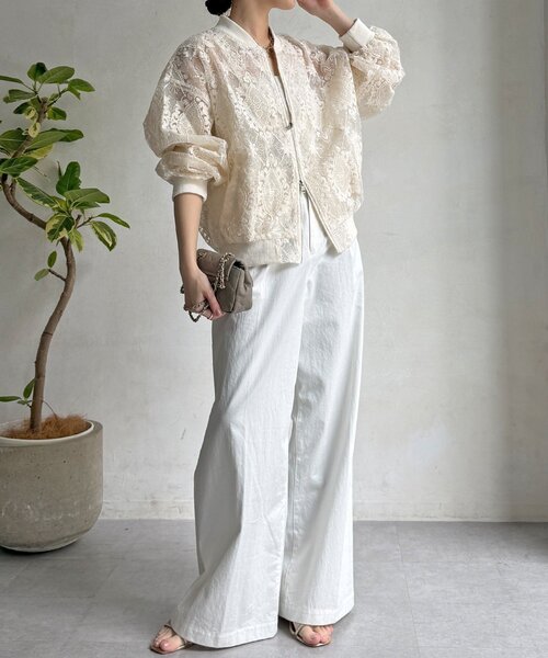 DouDou（ドゥドゥ）の「【WEB限定】チュールレースブルゾン（その他アウター・レディース・ブラック/アイボリー・FREE）」の3枚目の写真