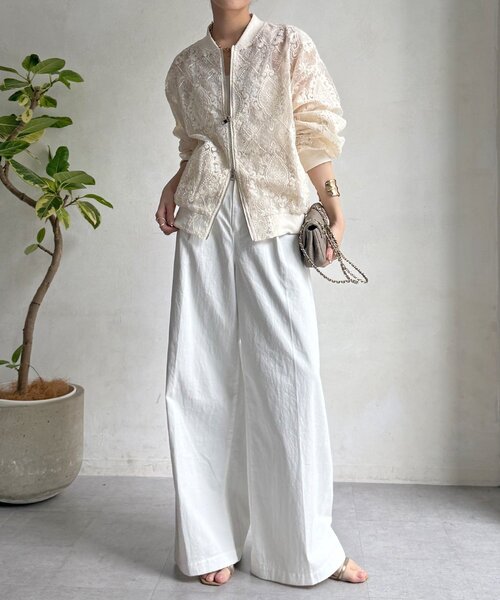 DouDou（ドゥドゥ）の「【WEB限定】チュールレースブルゾン（その他アウター・レディース・ブラック/アイボリー・FREE）」の4枚目の写真