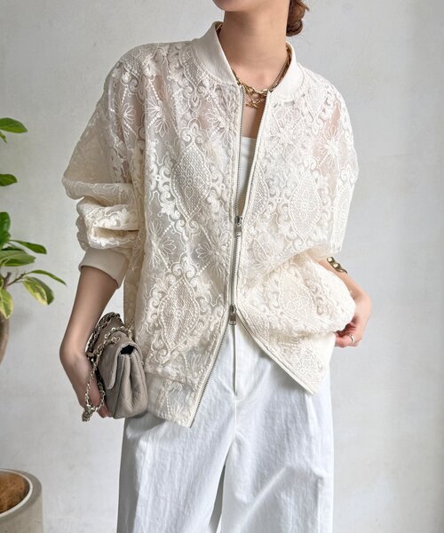 DouDou（ドゥドゥ）の「【WEB限定】チュールレースブルゾン（その他アウター・レディース・ブラック/アイボリー・FREE）」の8枚目の写真