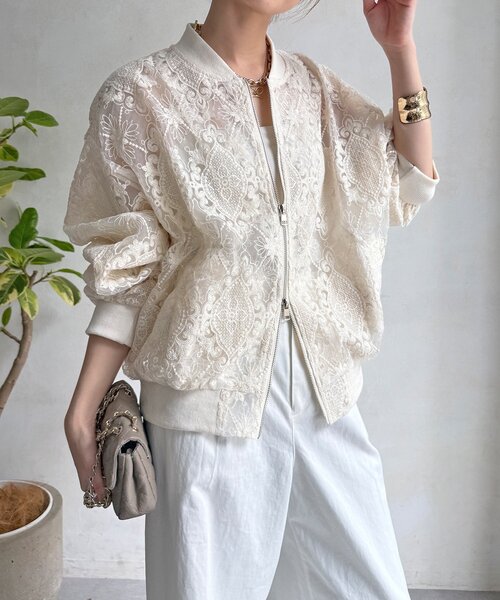 DouDou（ドゥドゥ）の「【WEB限定】チュールレースブルゾン（その他アウター・レディース・ブラック/アイボリー・FREE）」の9枚目の写真