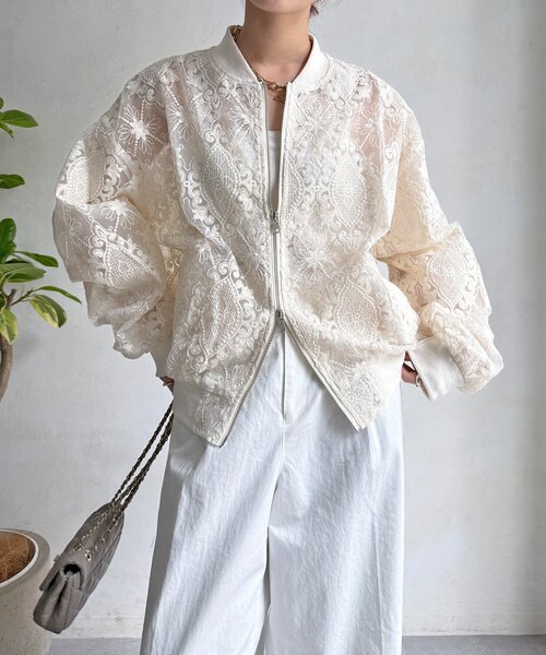 DouDou（ドゥドゥ）の「【WEB限定】チュールレースブルゾン（その他アウター・レディース・ブラック/アイボリー・FREE）」の10枚目の写真